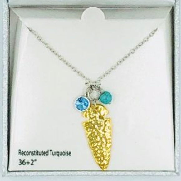 NATURAL STONE Necklace Pendant Southwestern Reconstituted Turquoise Hammered - Picture 2 of 6